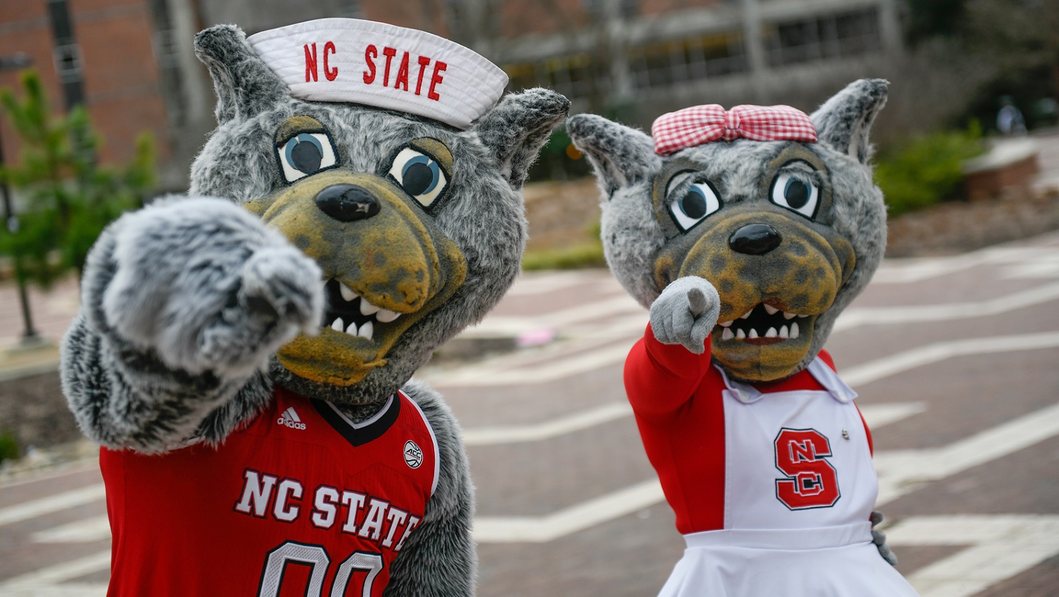 Mr. and Mrs. Wuf show their school spirit on main campus. Photo by Marc Hall